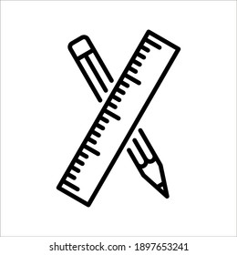 Pencil and ruler icon isolated on white background. color editable eps 10