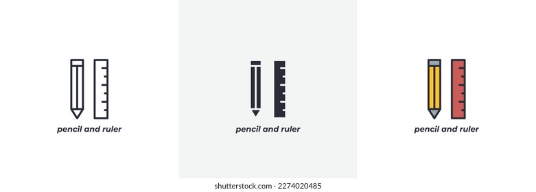 pencil and ruler icon. Line, solid and filled outline colorful version, outline and filled vector sign. Idea Symbol, logo illustration. Vector graphics