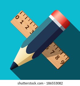 Pencil and ruler icon with long shadow