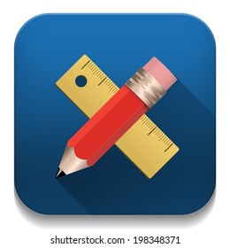 pencil and ruler icon With long shadow over app button