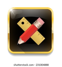 pencil and ruler icon With long shadow over app button