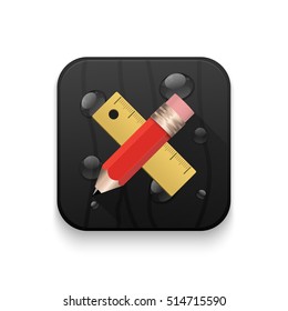 pencil and ruler icon With long shadow over app button