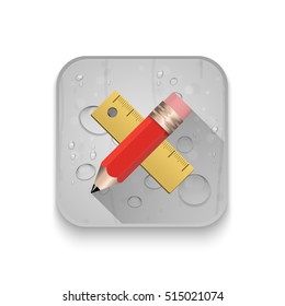 pencil and ruler icon With long shadow over app button