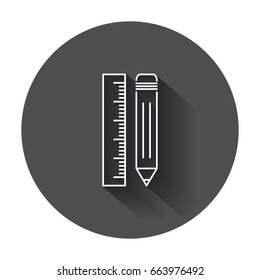 Pencil with ruler icon. Ruler meter vector illustration with long shadow.