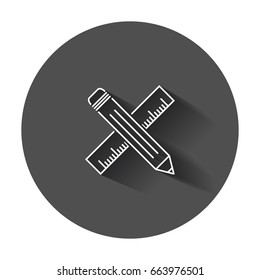 Pencil with ruler icon. Ruler meter vector illustration with long shadow.