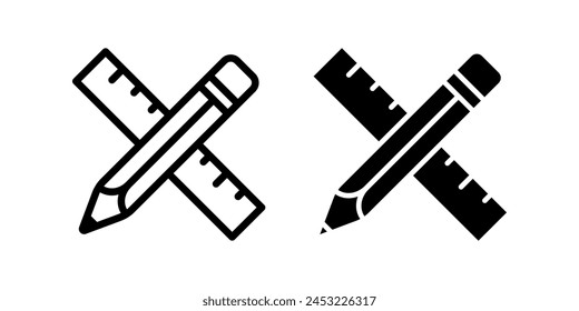 Conjunto de iconos de lápiz y Regla. Ilustración plana del icono de Vector