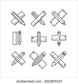 Pencil and ruler icon set. Pencil and ruler icon pack symbol vector elements for infographic web