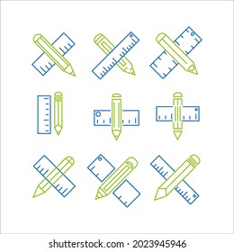 Pencil and ruler icon set. Pencil and ruler icon pack symbol vector elements for infographic web