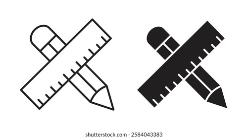 Pencil and ruler icon set in thin line. vector illustrations for web