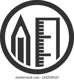Pencil and ruler. Icon for site button, program. Symbol for a logo.
Pencil for drawing, drawing or other work. Isolated object. Picture from the series.