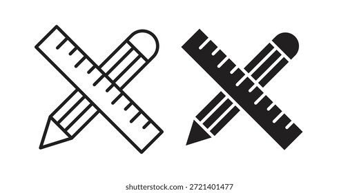 Icono de lápiz y Regla para la Plantilla. Conjunto de gráficos de Vector de iconos