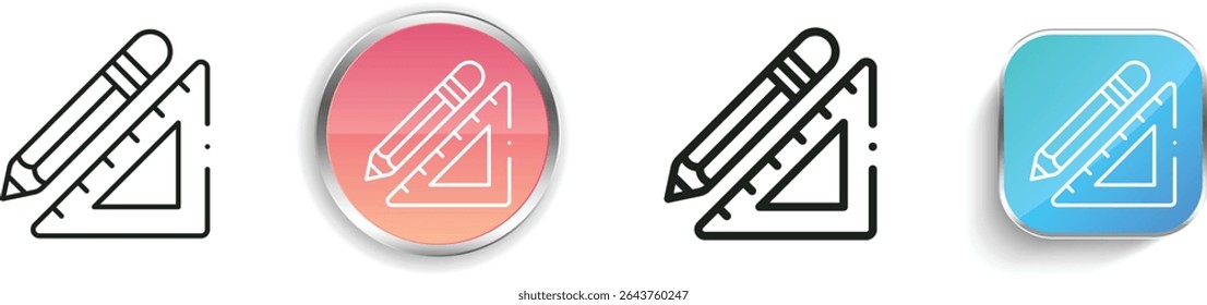pencil and ruler icon. Thin Linear, Regular and Button Style Design Isolated On White Background