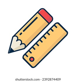 Pencil and ruler icon in trendy outline style design