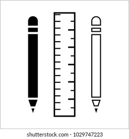 Pencil And Ruler Icon Vector Art Illustration