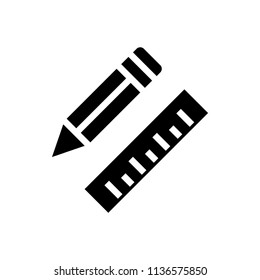 Pencil and ruler icon vector black