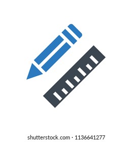 Pencil and ruler icon vector blue