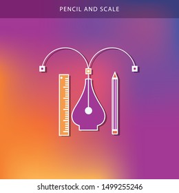 Pencil with ruler icon. Vector concept illustration for design