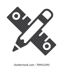 Pencil with ruler icon vector, filled flat sign, solid pictogram isolated on white. Symbol, logo illustration. Pixel perfect graphics