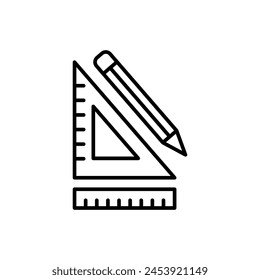 Pencil and ruler icon vector illustration. School pencil with ruler on isolated background. Mathematics sign concept.