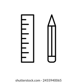 Ilustración vectorial de iconos de lápiz y Regla. Lápiz escolar con Regla sobre fondo aislado. Concepto de signo matemático.