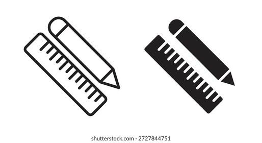 Icono de lápiz y Regla. Ilustración vectorial, plano y carrera