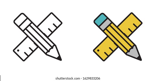 Pencil and ruler icon in vector on white isolated background. Symbol, logo in a modern simple style. Black and colored icon.