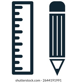 Pencil and ruler icon vector, symbolizing drawing, design, and measurement. Ideal for education, architecture, planning, graphic design, and creative projects.