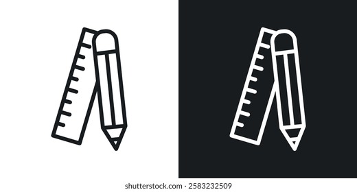 Pencil and ruler icons in black and white liner strokes for web design.