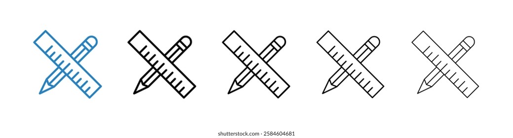 Pencil and ruler icons in five different stroke sizes