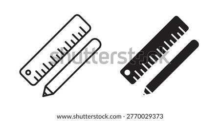 Pencil and ruler icons linear icon. Line with Editable stroke. monochrome icon