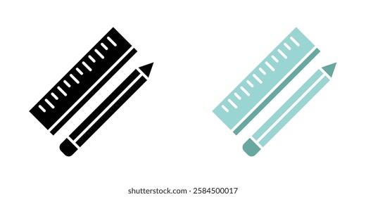 Pencil and ruler icons pack in black and colored version