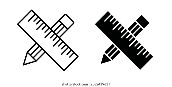 Pencil and ruler icons pack vectors in black flat and strokes