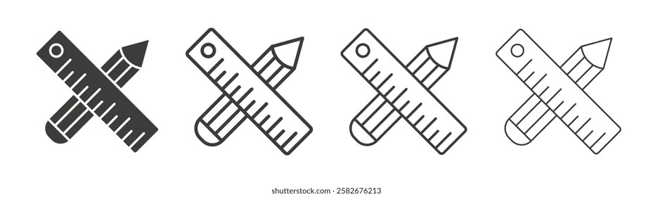 Pencil and ruler icons set vectors graphic designs