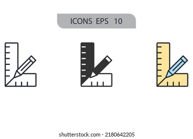 Pencil and ruler icons  symbol vector elements for infographic web