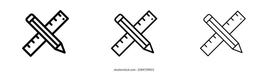 Pencil and ruler icons in three different stroke lines