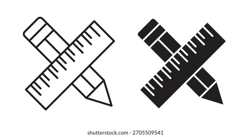 Ícones de lápis e régua para uso com design da Web, ilustração logo.Symbol.