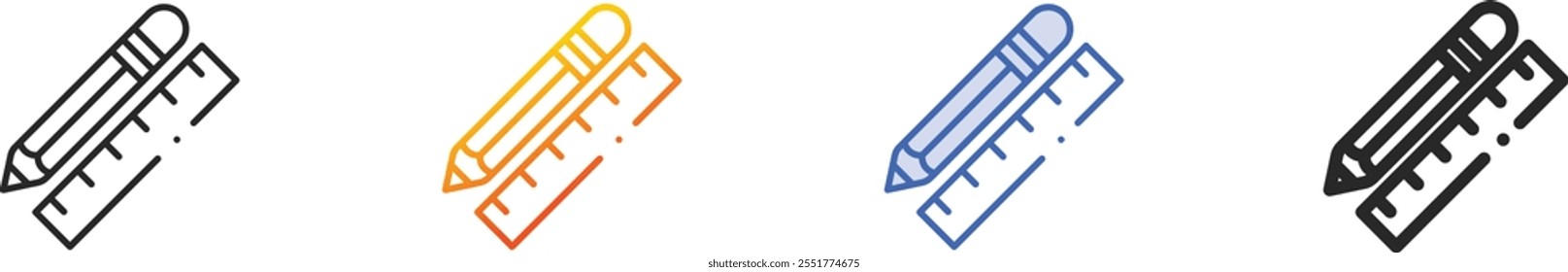 pencil and ruler icon.Thin Linear, Gradient, Blue Stroke and bold Style Design Isolated On White Background