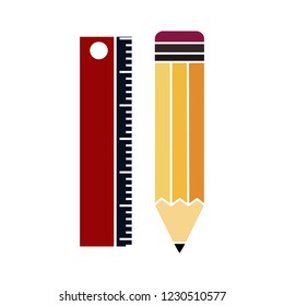 pencil with ruler isolated vector - education and office equipment illustration sign . measurement tools sign symbol