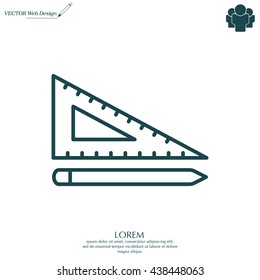 Pencil and ruler line icon