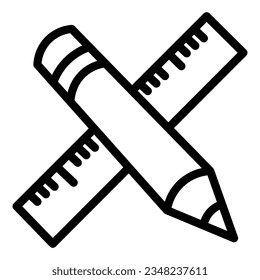 Pencil and ruler line icon, stationery concept, school drawing and measuring tool sign on white background, crossed pencil and straightedge in outline mobile and web. Vector.