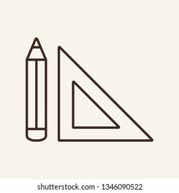 Pencil and ruler line icon. Triangle, drawing, tool. School concept. Vector illustration can be used for topics like stationery, school supply, drawing