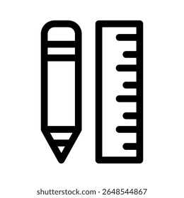 Pencil and Ruler line icon.School supplies. Simple vector symbol used for school, travel, or education themes. Clean linear design, editable stroke, isolated on white.