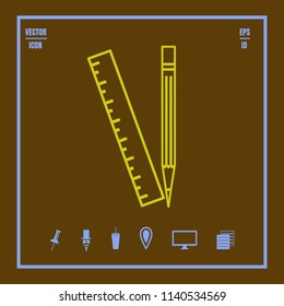 Pencil and ruler line vector icon. Flat design style