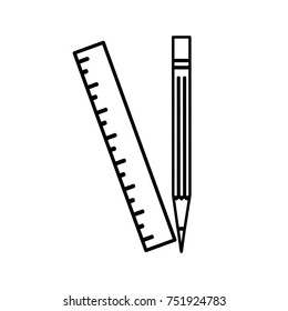 Pencil and ruler line vector icon on a transparent background. Flat design style.
