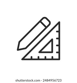 Pencil and ruler, linear style icon. Geometry, drawing. Editable stroke width