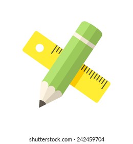 Pencil with ruler, modern flat icon