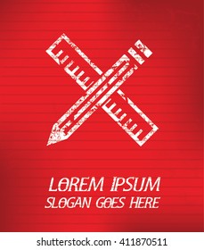 Pencil and ruler on red background,poster grunge design