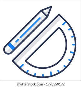 plano de icono de lápiz y contorno de regla