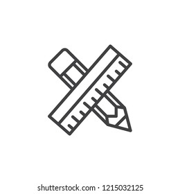Pencil and ruler outline icon. linear style sign for mobile concept and web design. geometry tools simple line vector icon. Symbol, logo illustration. Pixel perfect vector graphics