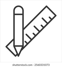 Pencil And Ruler Outline Icon Vector Illustration